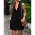 thumbnail image 3 of PRETTYGARDEN Women Summer 2 Piece Outfits V Neck Sleeveless Button Down Vest Shorts Sets Business Work Matching Set, 3 of 8