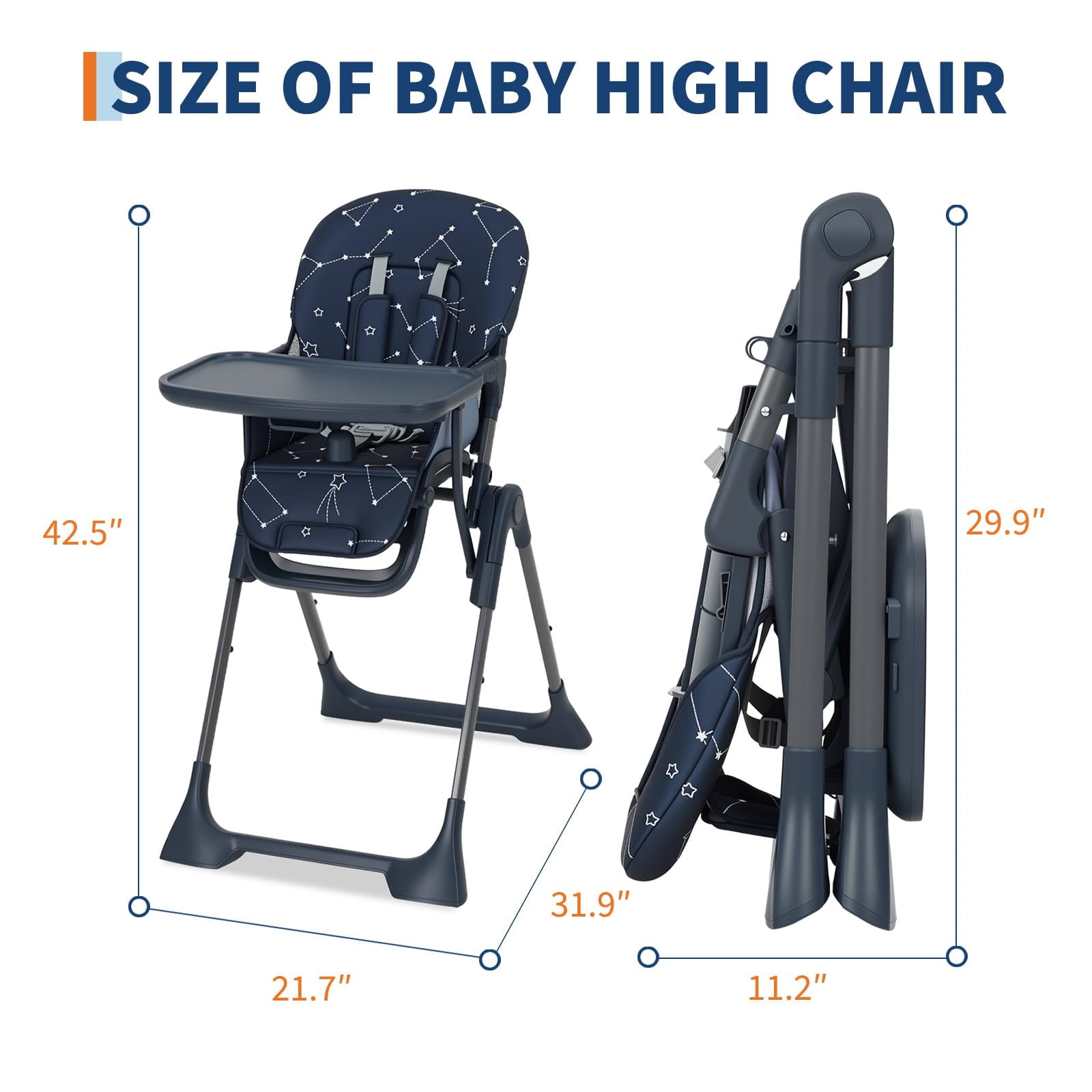 Baby High Chair,Foldable High Chair for Babies and Toddlers,Height Adjustable Feeding Chair, Adjustable Backrest and Footrest,Easy Assembly