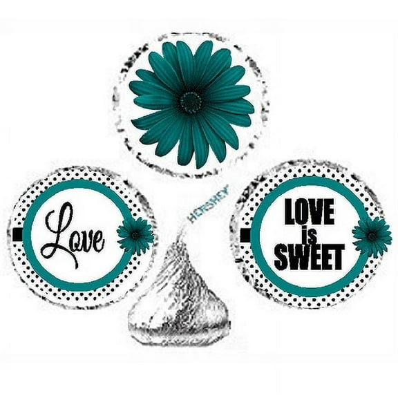 216ct Teal Love Party Favor Candy Decoration Stickers Labels Fits Kisses Chocolates Party Favors Envelope