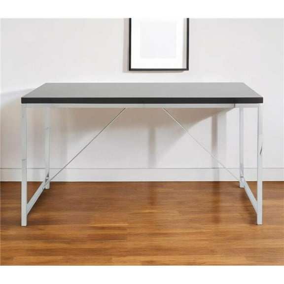 HomeRoots 544278 54 in. Black & Silver Wood & Stainless Steel Writing Desk