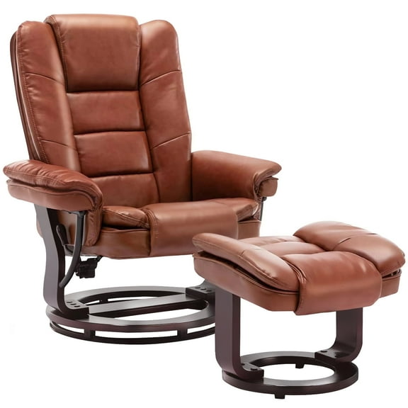 32'' Wide Manual Swivel Standard Recliner with Ottoman,Faux Leather,Brown