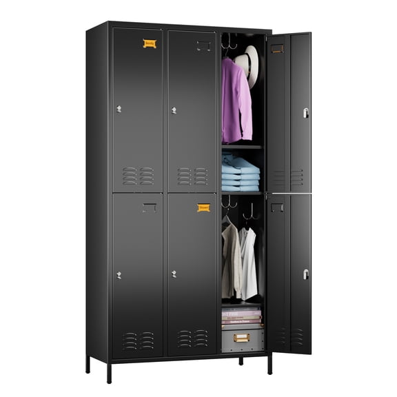 GangMei Metal Storage Cabinet Locker with 6 Doors Large Steel Cabinet for Gym,Garage,Living Room,Office,School with Locking Doors(Black)