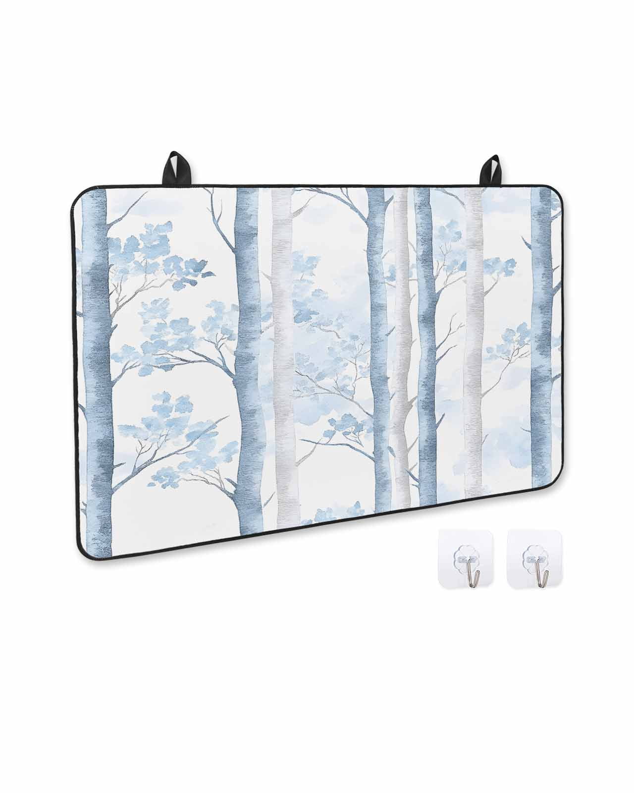 nqOlkjepod Large Induction Cooktop Protector Mat 36"x21", Blue Grey Branches Stove Top Covers for Electric Stove, Vintage Blue Forest Gray Decorative Stove Burner Cover Mats, Glass Top Stove Cover