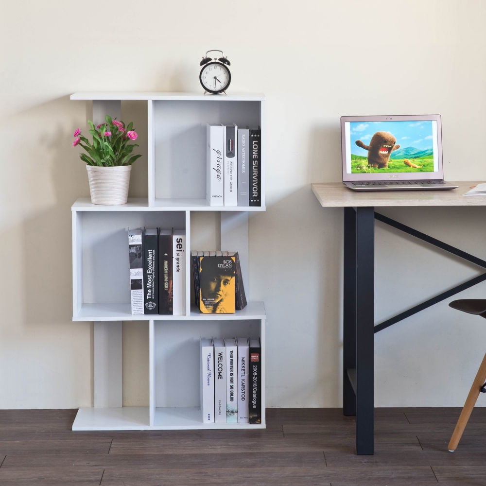 Kepooman 3 Layers Home Office Modern Storage Organizer Z-shelf for Bedroom Study Room, White