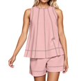 thumbnail image 3 of Two Piece Pajama Set for Women Shorts Summer Vacation Travel Cruise Airport Outfits Tank Top and Tennis Shorts Sets Sweatsuit, 3 of 7