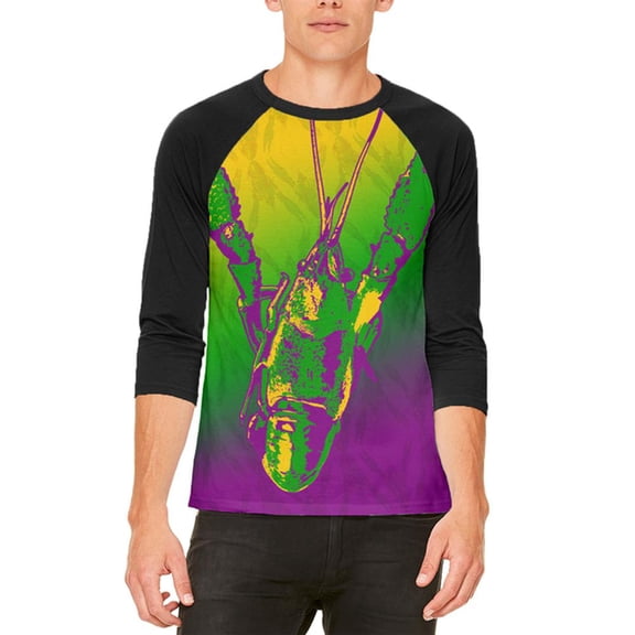 Mardi Gras Cajun Crawfish Mens Raglan T Shirt White-Black MD