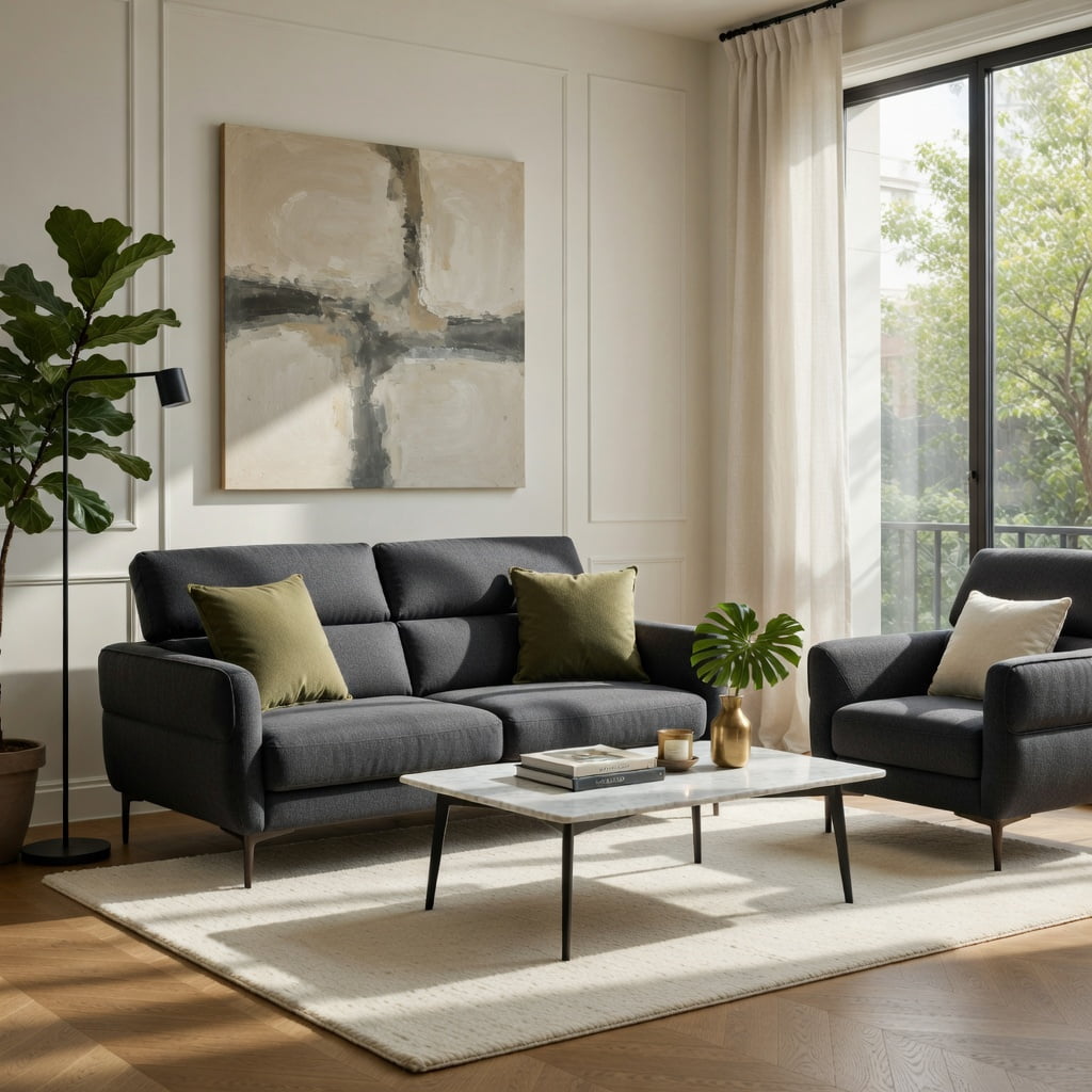 Hommoo 72.5" Modern Fabric Loveseat Sofa with Adjustable Lift-Up Headrest, High-Density Foam Cushion, Compact Living Room Sofa, Gray