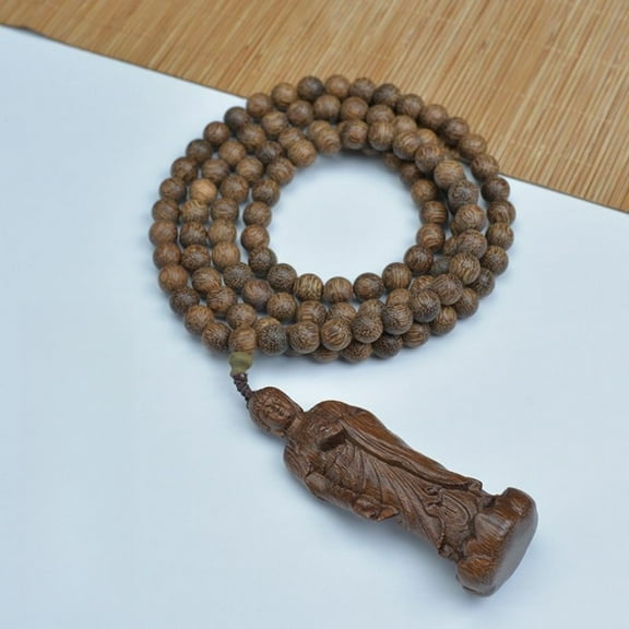 108 Beads Wood Bracelet Kyara Mala Necklace Multi Layer Handmade Buddhist Prayer Beads Gift for Men and Women