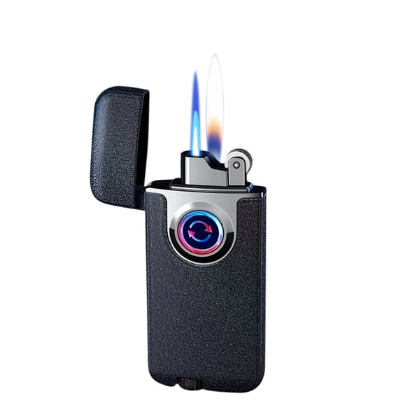 Blasgw Cool Lighters, Fire Gas Lighter Blue Flame Inflatable Windproof Double Torch Lighter Accessories Men's Gift Black