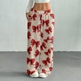 thumbnail image 2 of Hearthz Fleece Pj Pants Women Bow Fuzzy Fleece Cozy Elastic Waist Wide Leg Sleep Pants with Pockets Fall Winter Warm Pj Soft Sleep Bottoms, 2 of 6