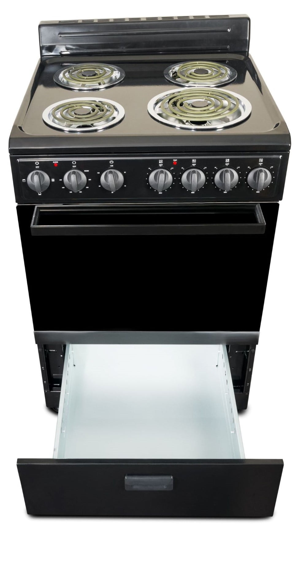 Premium Levella 24 in. 2.7 cu.ft. Single Oven Electric Range with 4 Burners and Storage Drawer in Black