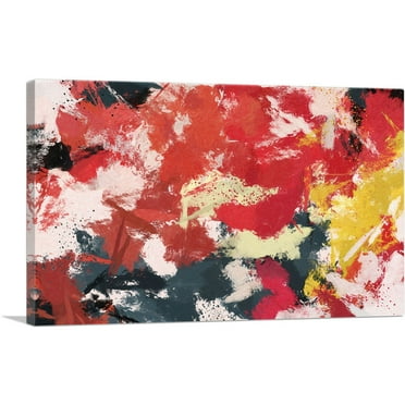 ARTCANVAS Cherry Red Gray White Modern Rectangle Canvas Art Print - Size: 26" x 18" (0.75" Deep)