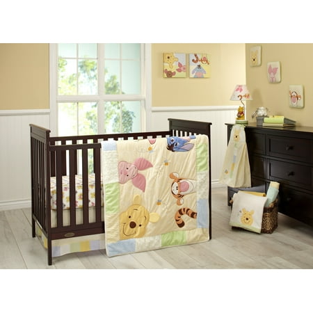 Disney Peeking Pooh 7-Piece Nursery Crib Bedding Set, 100% Cotton Sheet, Crib Size
