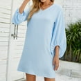 thumbnail image 4 of SWSMCLT Women's Fashion Loose Spring Casual Short Dress Summer Sundress Fitted Elegant 3/4 Sleeve Dresses Light Blue Small, 4 of 4