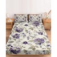 thumbnail image 2 of Queen Size Fitted Sheet Set - Spring Botanical 3 Piece Bedding Sets 16" Deep Pocket Fitted Sheet with 2 Pillowcases, Watercolor Purple Floral Leaf Vintage Beige Brushed Microfiber Hotel Bed Sheets, 2 of 9
