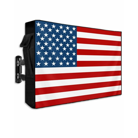American Flag Outdoor TV Cover 52 to 55 Inch Weatherproof, Blue Red USA Flag 600D Oxford TV Covers with Waterproof Zipper, Outside Flat TV Screen Protector Size 52"W x 19"H x 4.5"D