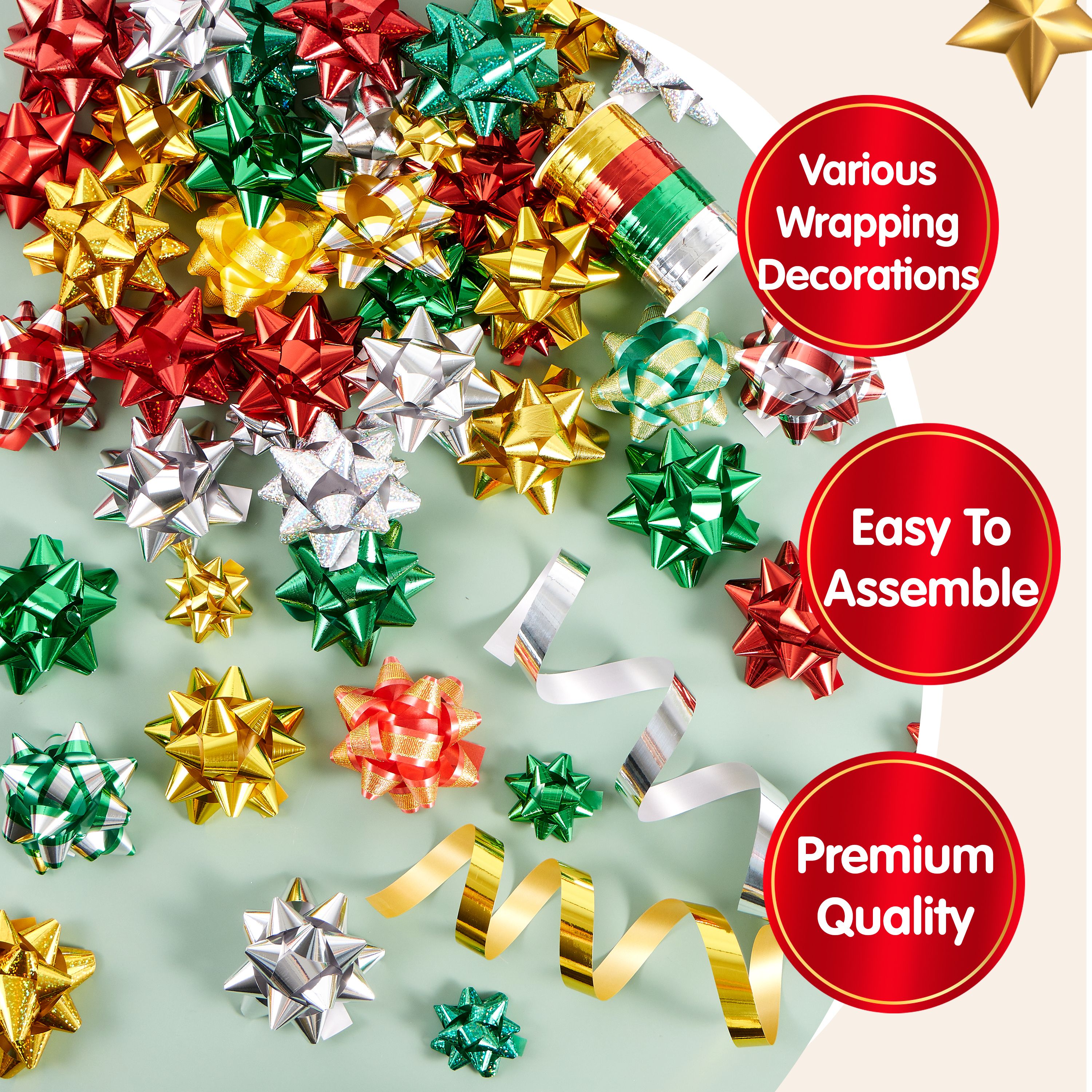 Joyfy 50-Piece Christmas Gift Bows & Ribbons Assortment photo 2