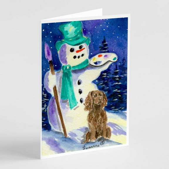 Artist Snowman with Boykin Spaniel Greeting Cards and Envelopes Pack of 8
