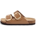 thumbnail image 5 of Litfun Women's Cork Footbed Slide Sandals Summer Leather Flat Sandals with Adjustable Buckles, Light Brown, 5 of 8