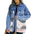 thumbnail image 1 of Qudderr Womens Denim Jacket Loose Patchwork Jean Coat Geometric Pattern Long Cowboy Outwear Spring Fall Lapel Button down Women's Coat S-XL, 1 of 9