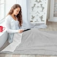 thumbnail image 5 of PAVILIA Reversible Sherpa Fleece Throw Blanket Light Grey, Plush Flannel Throw, Ultra Soft Warm Ribbed Microfiber Blanket for Sofa Couch Bed, Luxury Thick Striped Blanket, Light Grey, 50x60, 5 of 7