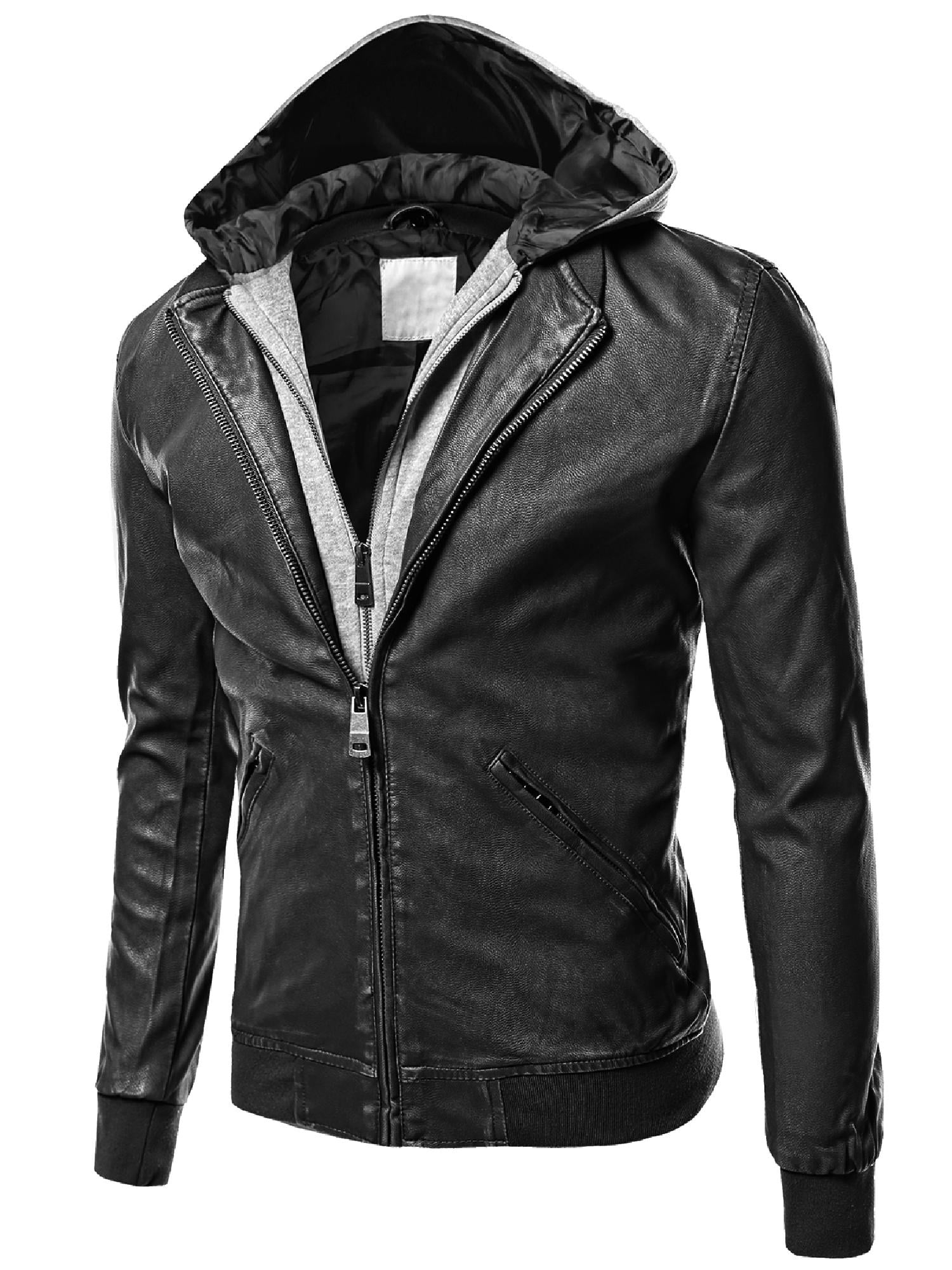 Fashionoutfit Men S Moto Racer Faux Leather Hooded Jackets