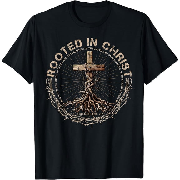 Men's Rooted in Christ Shirt, Jesus Shirt, Vintage Cross Christian T-Shirt, Comfortable Breathable Soft Tee, Men's 100% Cotton Graphic T-Shirt 180gsm