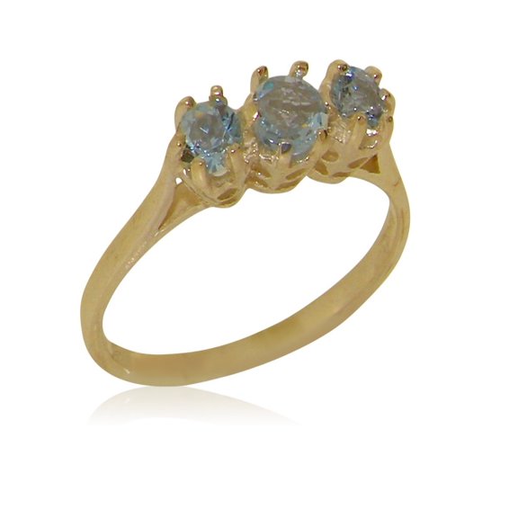 LBG British Made 10k Yellow Gold Natural Aquamarine Womens Anniversary Ring - 33 size options - Size 10