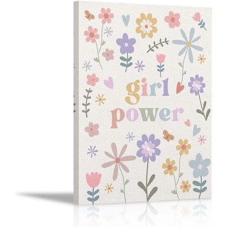 Wildflower Nursery Wall Decor for Girls Room Bedroom Nursery Baby Girl Wall Decor Aesthetic, Girl Power Wall Decor Art Painting Paints Picture for Kids Room Playroom Clean Bedroom Decor 11x14