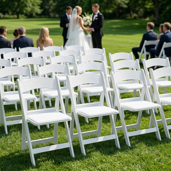 OROFULL 4 Pack White Resin Folding Chairs with Cushioned Seat, Heavy Duty Foldable Chair for Wedding Party Event Home Indoor Outdoor Use
