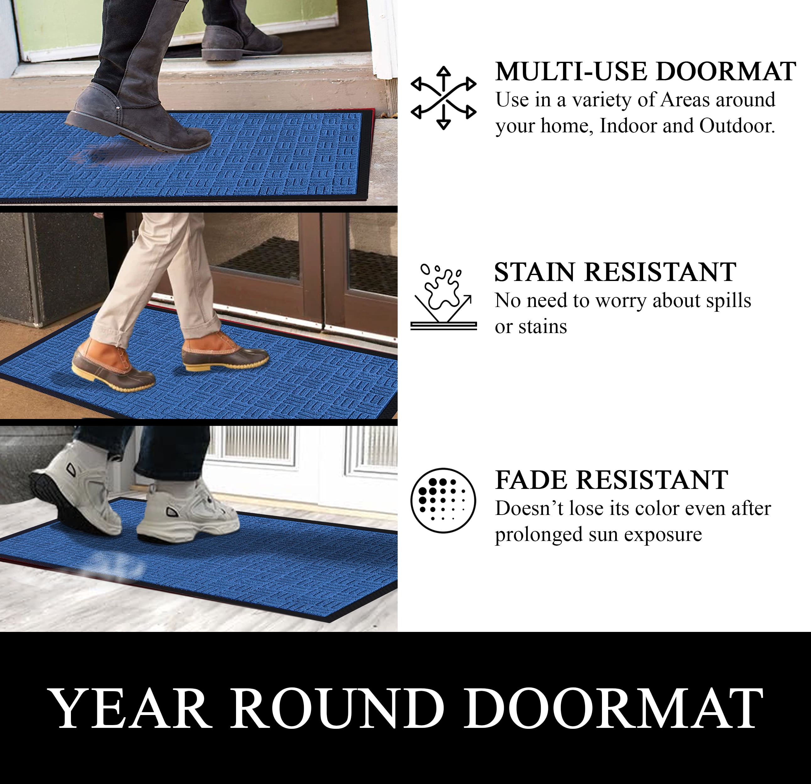 A1HC Indoor Outdoor Mat, Front and Back Entrance Welcome Mats, Front Patio Mats 24x36 Inches, Non-Slip Easy Clean Entrance Washable Large Size Doormats, Blue Criss Cross