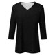 thumbnail image 4 of Camiseta básica de verano informal de color liso con cuello en V para mujer - Poliéster, manga 3/4, aberturas laterales - S-XXL, 4 of 5