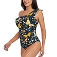 thumbnail image 5 of Daiia Flowers Butterfly Women's One Piece Swimsuits Personalized One Shoulder Swimwear Asymmetric Ruffle Bathing Suits-Large, 5 of 8