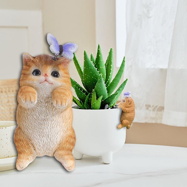 Decoración de gato colgante para acuario, escultura de jardín, maceta creativa para flores, adorno en maceta de animales para balcón, maceta y césped