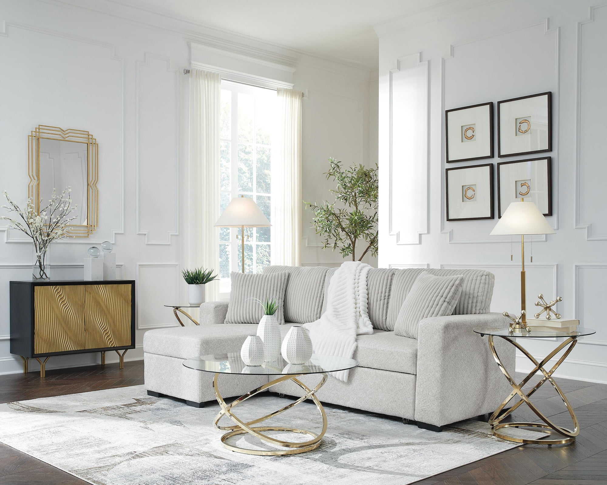 Signature Design by Ashley Crimonti 3-Piece Glass Coffee Table Set with End Tables - Champagne Gold Finish
