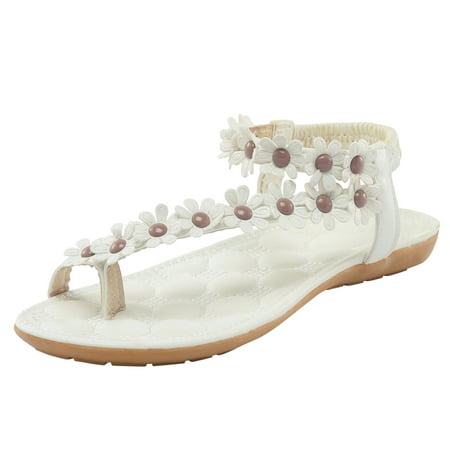 

Sandals For Women Casual Summer Floral Roma Flip Flops Boho Sandal White 38