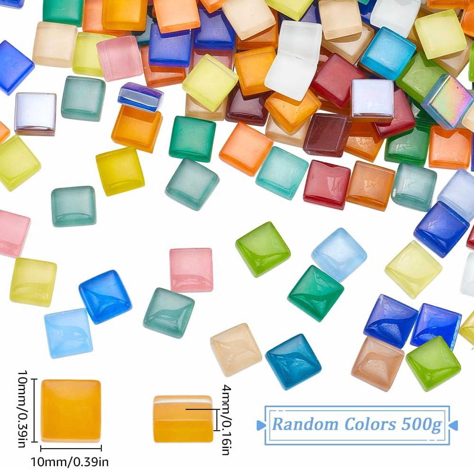 1set 500G/1.1lb Mosaic Glass Tiles Glass Mosaic Square Pieces 10mm Colorful Assorted Colors Glasses Tile Cabochons Piece Bulk for Adults Handmade DIY Crafts Home Art Decoration Supplies Colorful DIY