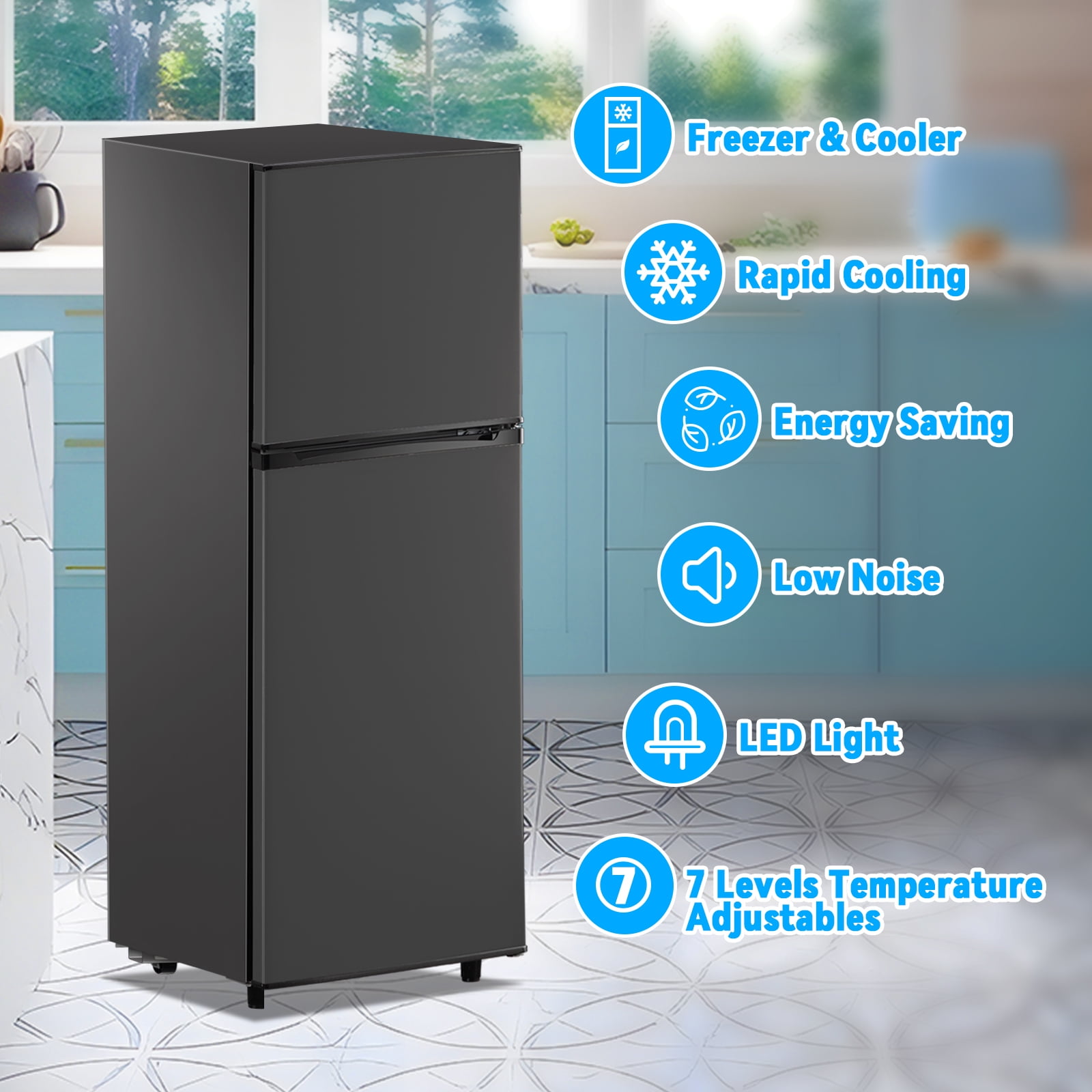 TACOOL Small Refrigerator with Freezer Mini Fridge with Removable Shelves LED Light for Apartment 5.0 Cu.Ft Drak Grey