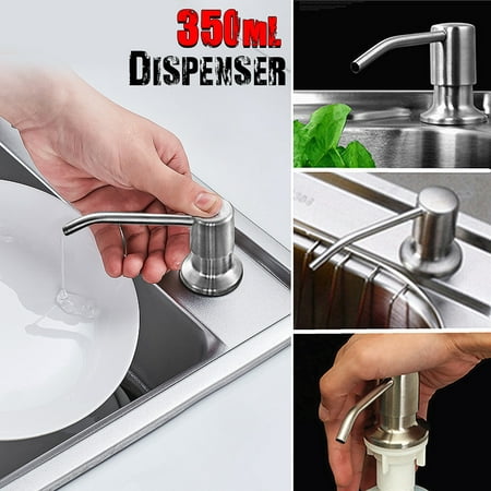 350ml Bathroom Soap Dispenser Kitchen Sink Liquid Lotion Refillable Dispenser Brushed Nickel Stainless Steel Head Bottle For Home Bathroom
