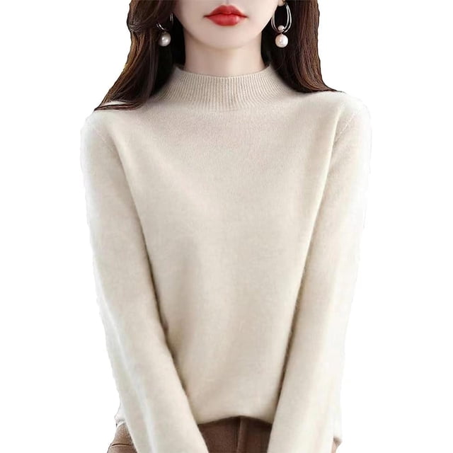 Women‘s Wool Sweaters Mock Turtle Neck Lightweight Long Sleeve Cozy Warm Fall Winter Pullover Tops