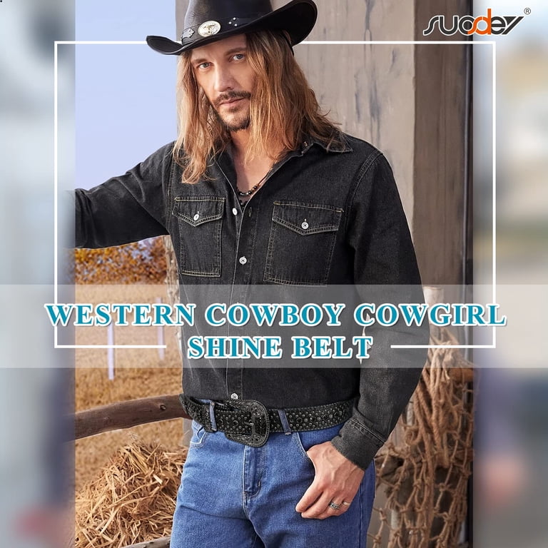 SUOSDEY Rhinestone Belt Western Cowboy Cowgirl Bling Studded Leather Belt SUOSDEY Sparkly Rhinestone Belt for Women Men Western Cowboy  main image 2