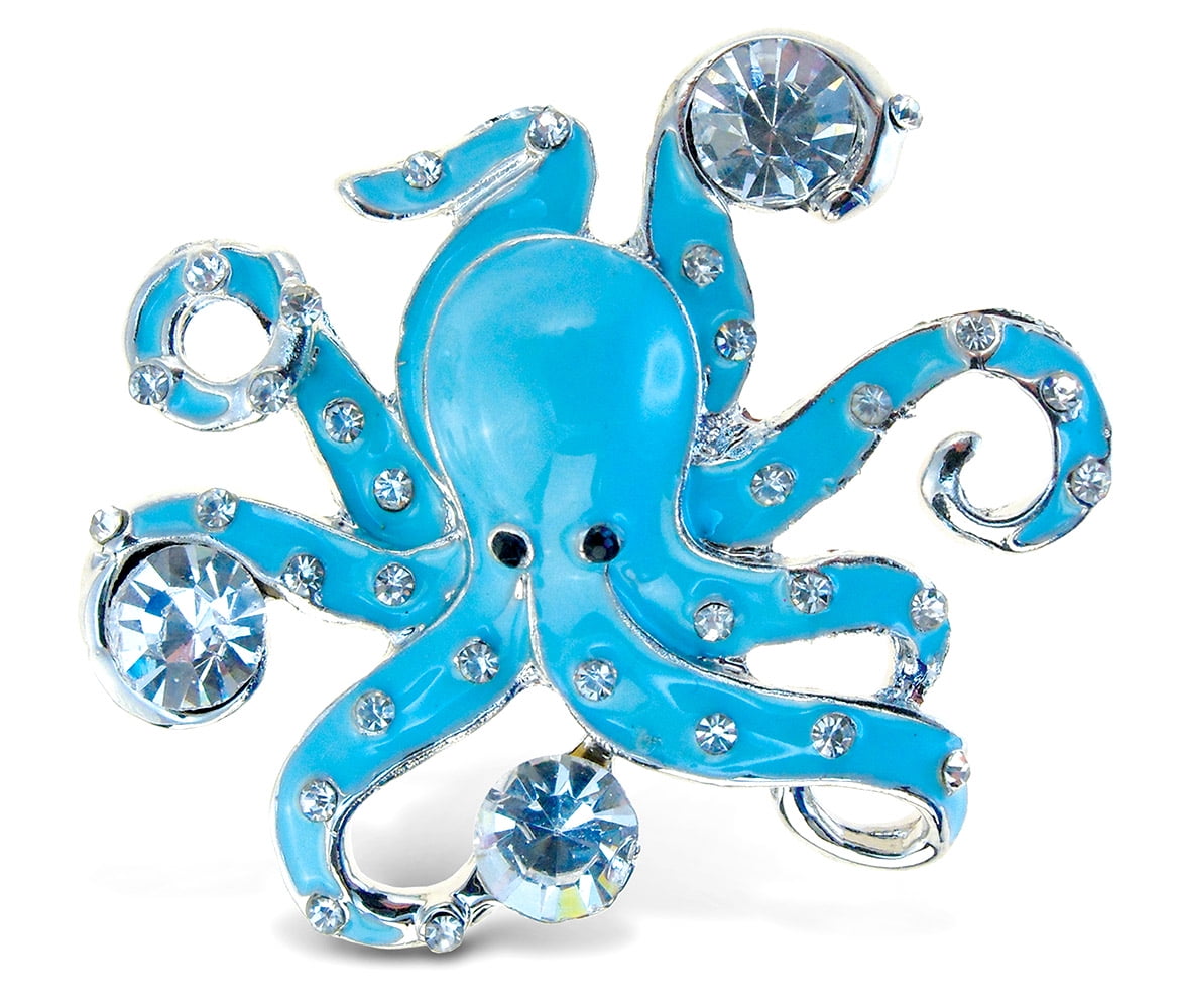 Cool Home & Office Novelty Decor Blue & Silver Sparkling Rhinestones Crystals Cute Sparkly Ocean Animal Magnet For Kitchen Door Fridge 2.15 Inch CoTa Global Octopus Sparkling Refrigerator Magnet