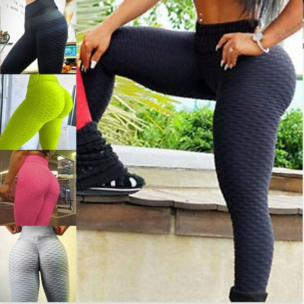 Women Sport Yoga Pants Tight Leggings High Waisted Textured Ruched Butt  Lifting Anti Cellulite Workout Tights(Gray,M)
