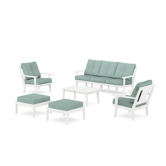 POLYWOOD® Prairie 6-Piece Lounge Sofa Set in White / Glacier Spa