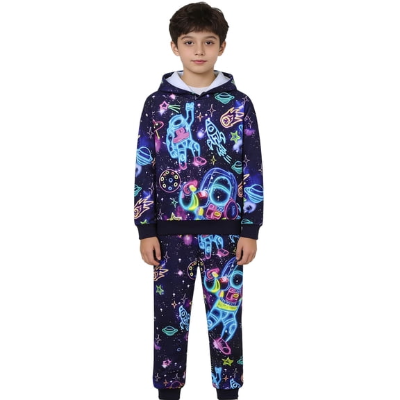 WOYY Toddler Boys Outfits Stylish Graphic Print Hoodie and Sweatpants Set for Kids, Sizes 2-13