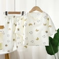 thumbnail image 2 of Ulanda Toddler Baby Girl Cotton Linen Button-up Pajamas Bear Print Long Sleeve Kid Sleepwear PJs Set (Khaki, 3-4 Years), 2 of 4