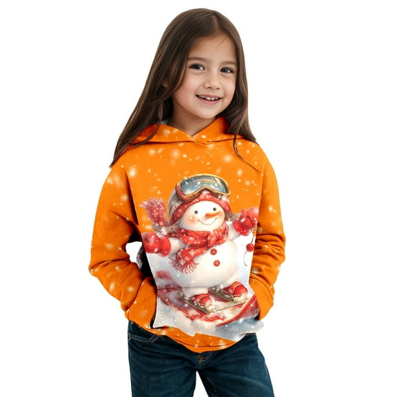 Huowey Children's Autumn Winter Christmas Theme Snowman Long Sleeve Hooded Hoodie Warm and Comfortable Children's Coat for Boys and Girls