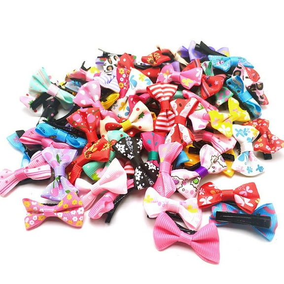 100X Pet Dog Cat Bows Hair Collar Band Grooming Accessories Made Hand UK R5O3