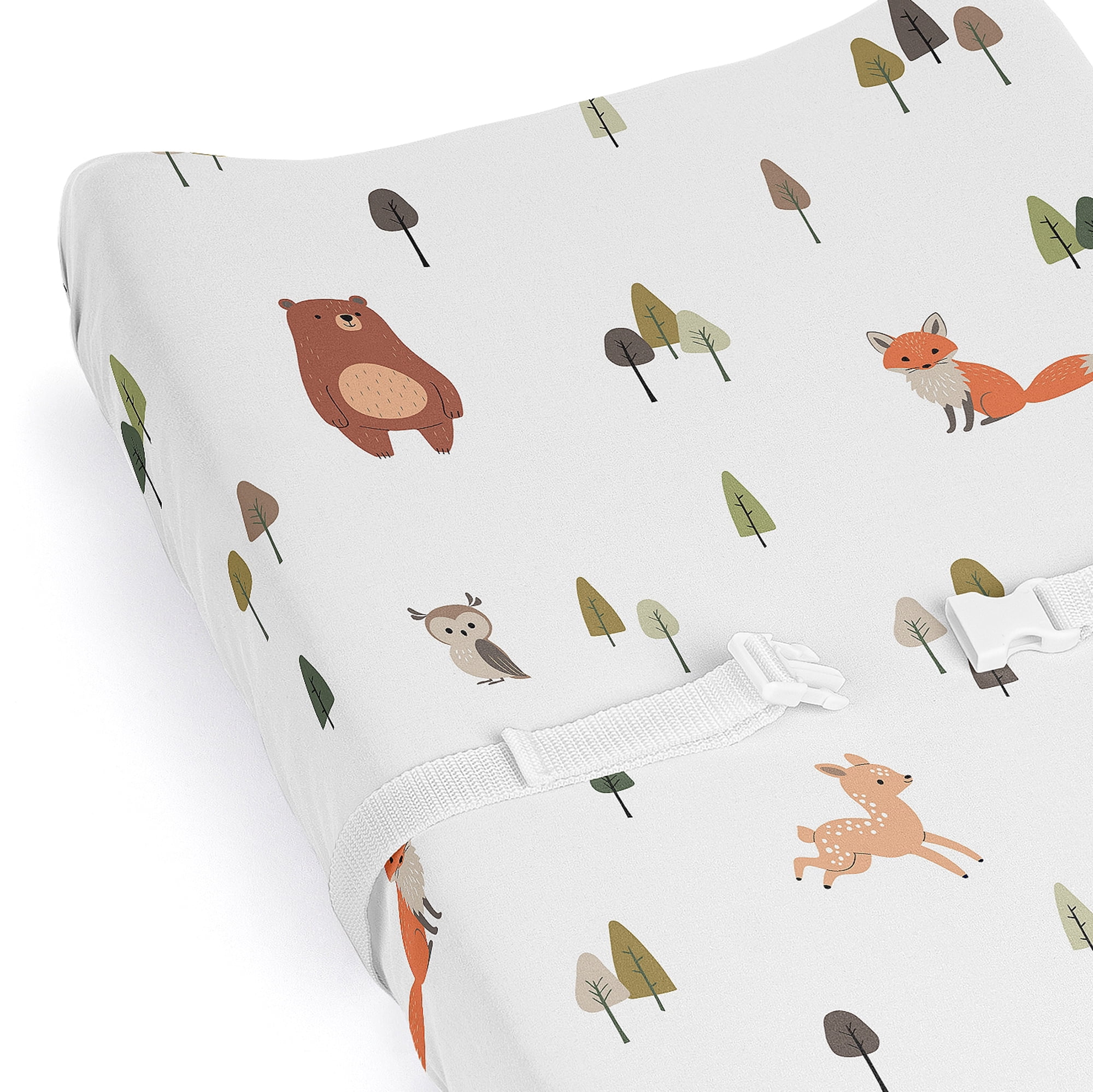 Sweet Jojo Designs Woodland Animal Pals Green Beige and Orange Changing Pad Cover Sheet