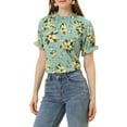 thumbnail image 3 of INSPIRE CHIC Women's Floral Ruffled Short Sleeve Ruffle Neck Casual Blouses XL Grayish Green, 3 of 7